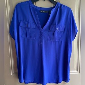 INC International Concepts Royal Blue Short Sleeve Blouse size Large